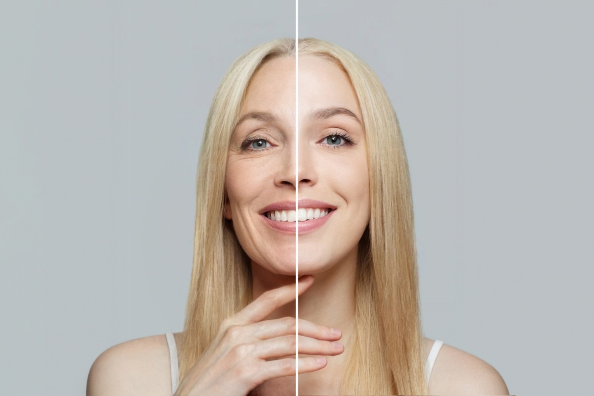 Femme souriante avec les yeux fermés